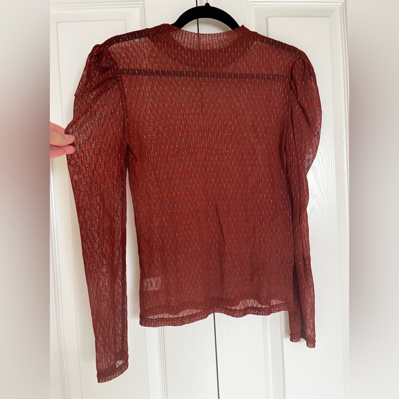 Confetti Fete Rust Orange Sheer Long Sleeve Mock Neck Too - Picture 6 of 6